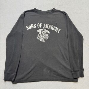 Y2K Southpole Thermal Shirt Men's Large Black Sons of Anarchy Waffle Knit Loose